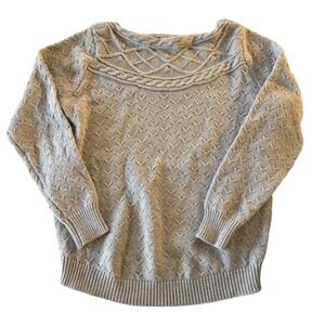 Croft & Barrow Womens Gray Lattice Cable Knit Boat Neck Sweater Small